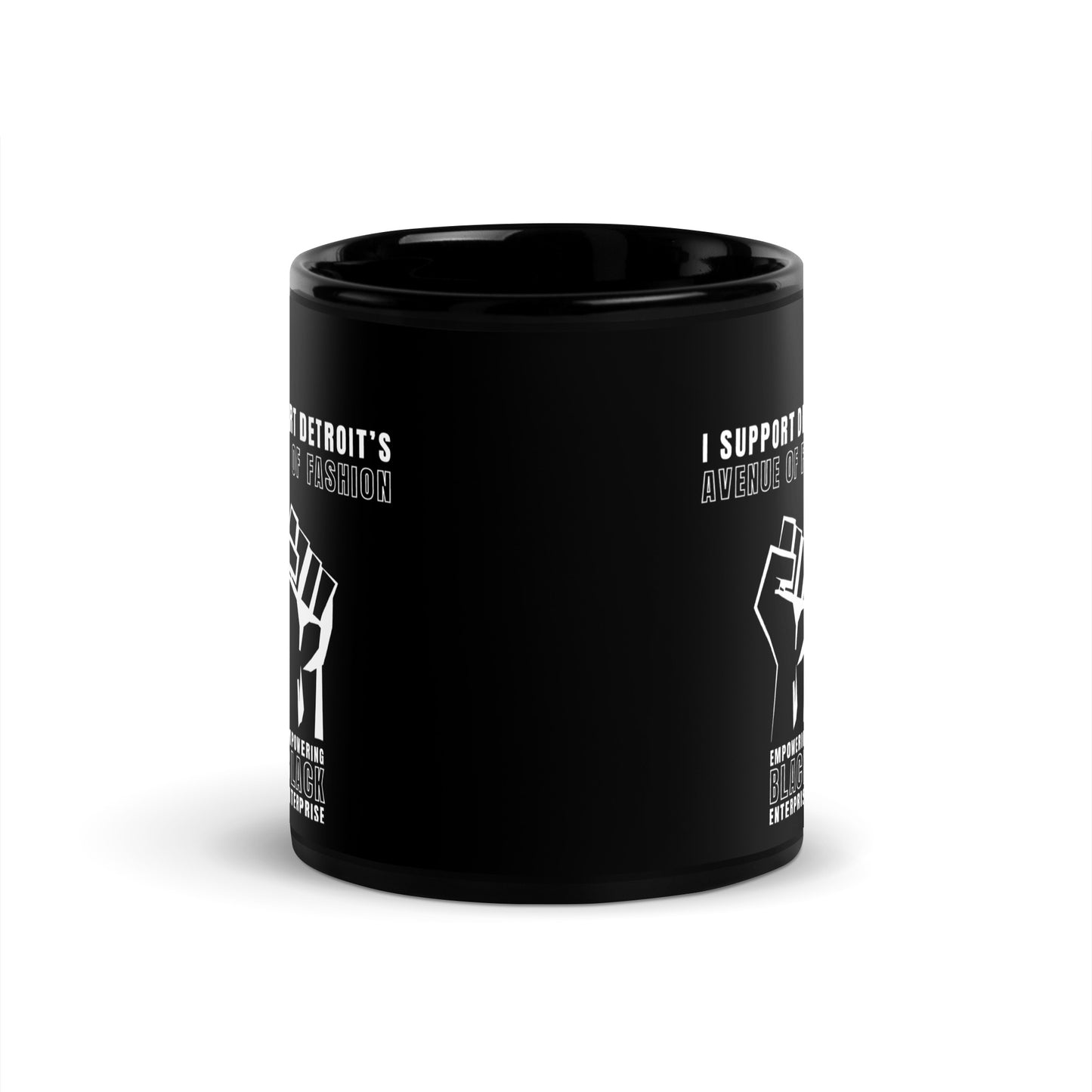 "I Support Detroit's Avenue of Fashion" Black Glossy Mug