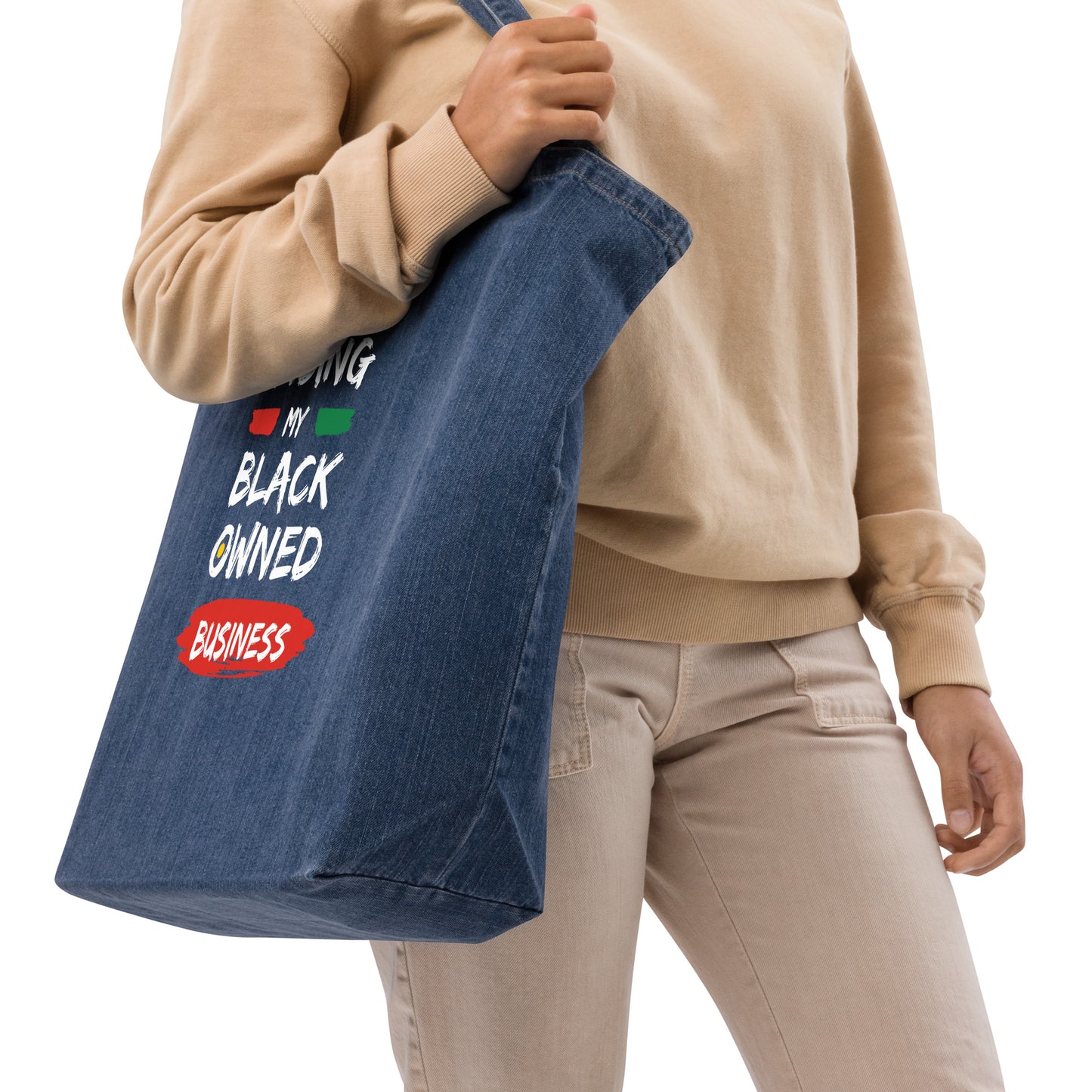 "Minding My Black Owned Business" Denim Tote Bag
